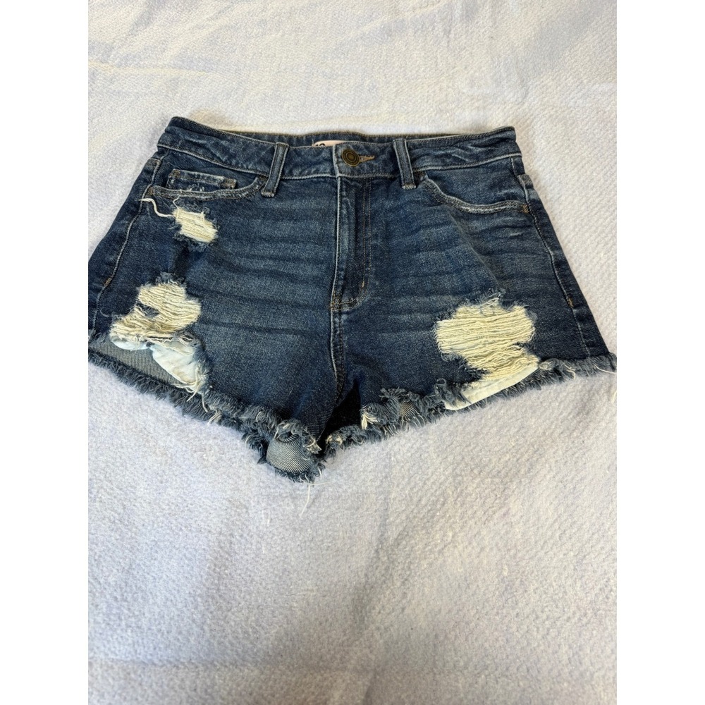 SO Womens Super High Rise Cutoff Denim Jorts Dark Wash Size 9 29W Distressed